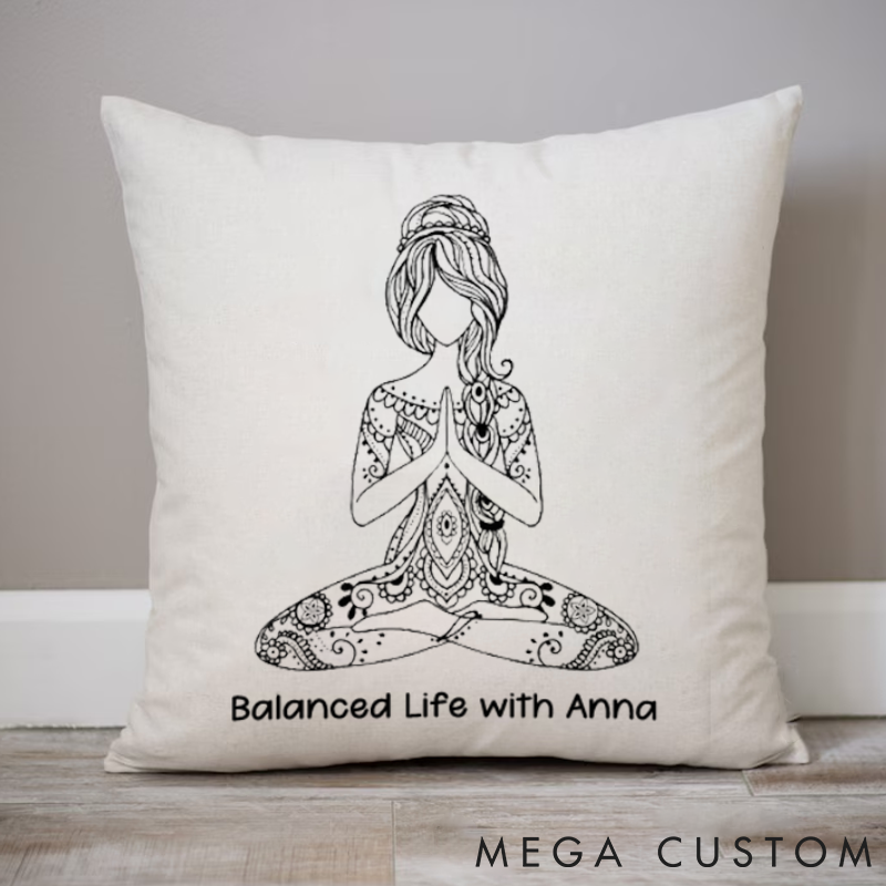 Personalized Yoga Pillows with Mandala Meditation Design Custom Name Yoga Pillows Gift Idea for Yoga Lover