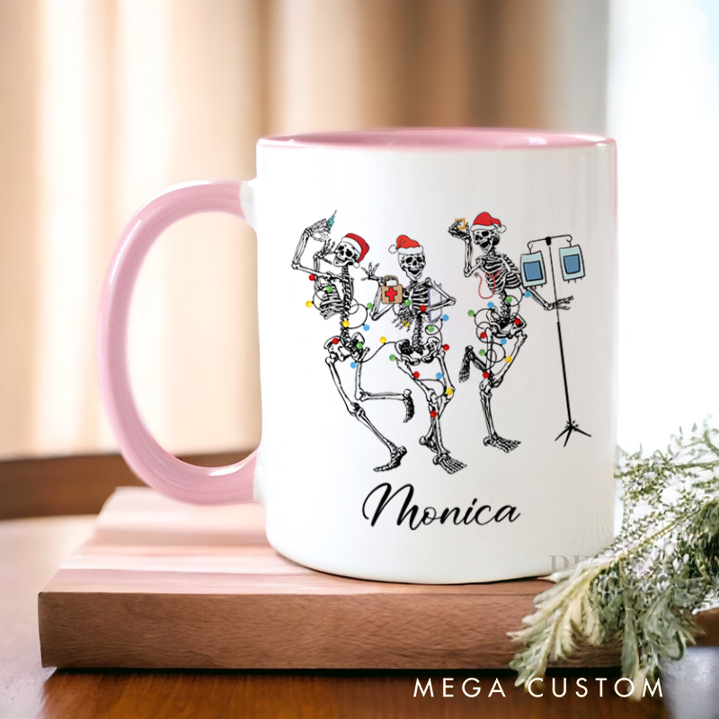 Personalized Nurse Mug Holiday Skeleton Crew Festive Healthcare Heroes Coffee Mug Gift