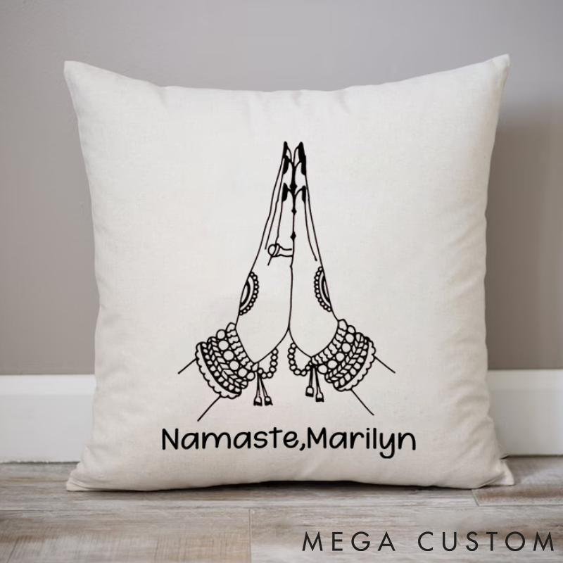 Personalized Namaste Pillows with Elegant Hands Design Custom Name Yoga Pillows Gift Idea for Yoga Lover