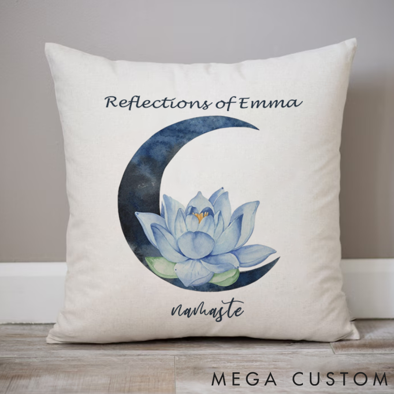 Personalized Namaste Pillows with Lotus Moon Design Custom Name Yoga Pillows Gift Idea for Yoga Lover