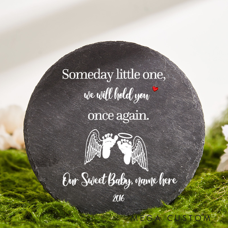 Personalized Miscarriage Memorial Garden Stone Baby Miscarriage Gift We will Hold You Footprint and Wings Flat Garden Stone Infant Loss Stillborn Gift