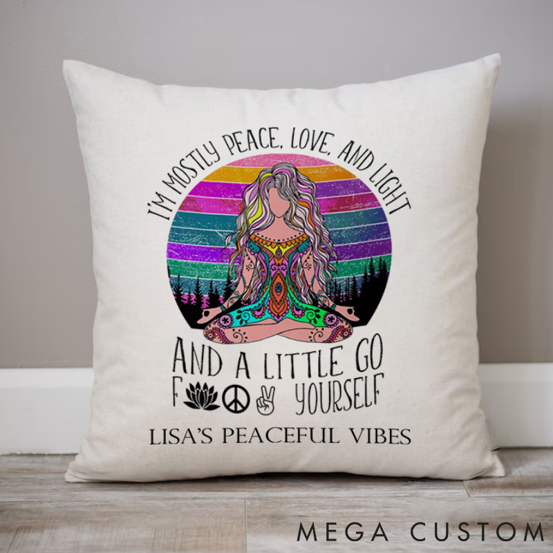 Personalized Boho Meditation Pillows with Peaceful Vibes Design and Fun Quote Custom Name Yoga Pillows Gift Idea for Yoga Lover