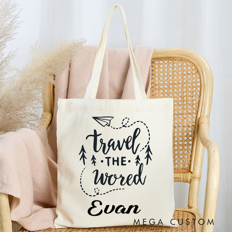 Personalized Travel The World Tote Bag Perfect Gift for Traveling Lovers Gift for Vacation