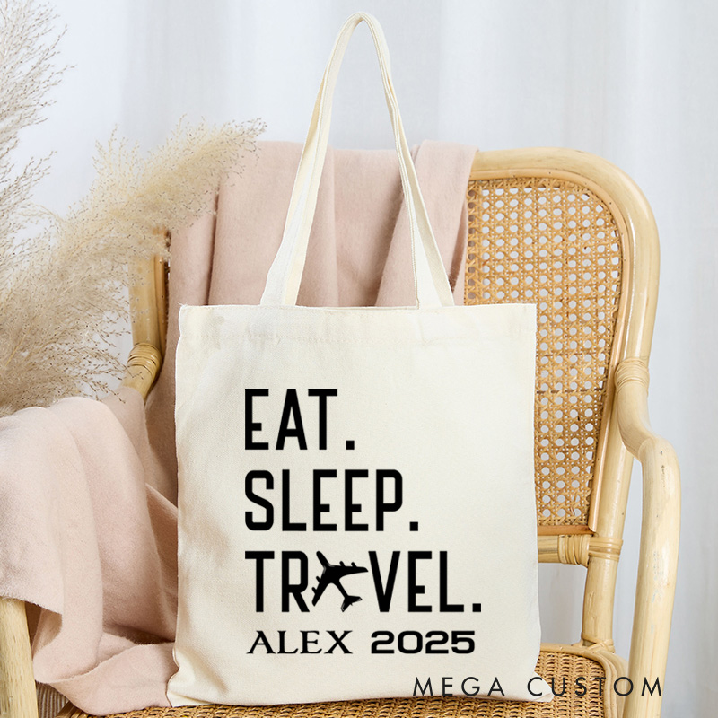 Personalized Eat Sleep Travel Tote Bag Gift for Traveling Lovers Funny Vacation Gift