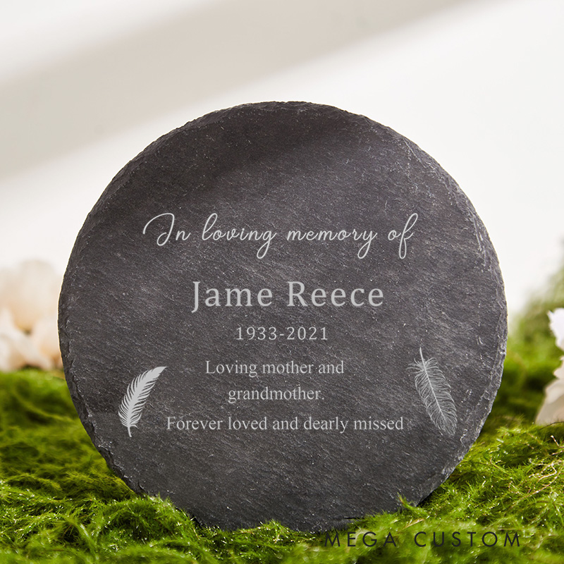 Personalized Memorial Garden Stone for Loss of Loved One in Loving Memory Gift Feathers Design Slate Marker Garden Remembrance Gift 