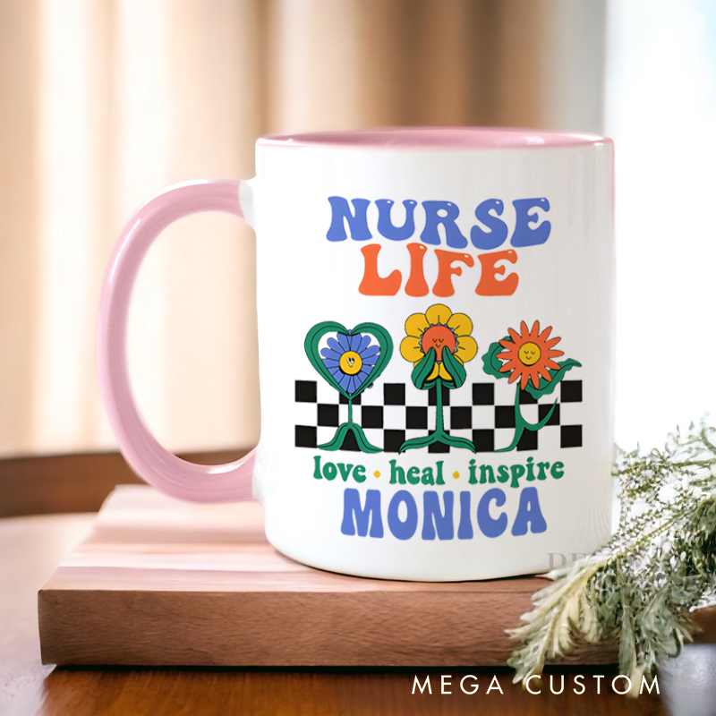 Personalized Nurse Mug Nurse Life Love Heal Inspire Design Coffee Mug Gift