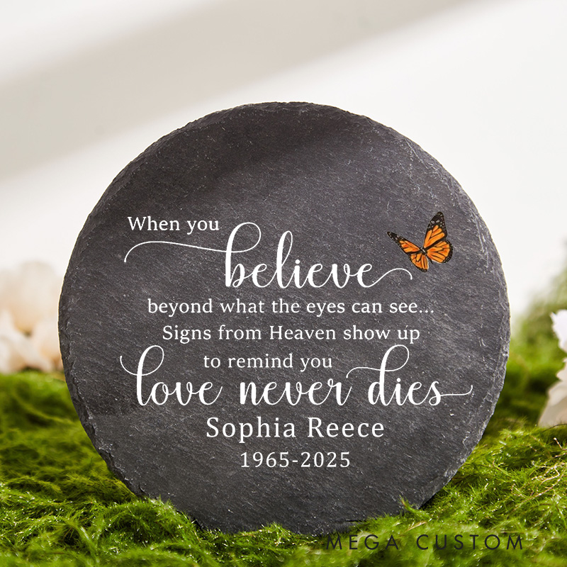Personalized Memorial Stone for Loss of Loved One Monarch Butterfly Memorial Remembrance Stone Sympathy Gift Signs from Heaven Love Never Dies