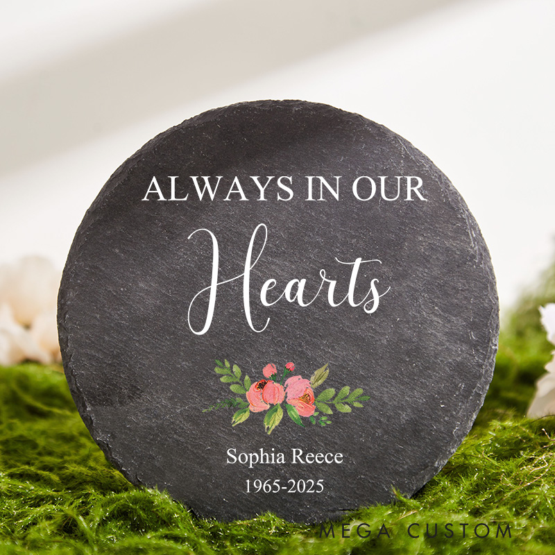 Personalized Memorial Garden Stone Always In Our Hearts in Memory of Loved One Gifts Condolence Bereavement Gift for Garden Outside