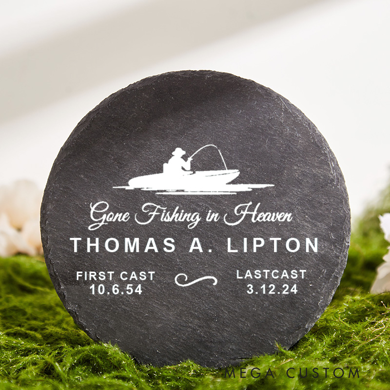 Personalized Memorial Garden Stone Gone Fishing in Heaven in Memory of Lost Loved One Grave Marker Fisherman Memorial Dad Memorial Stone