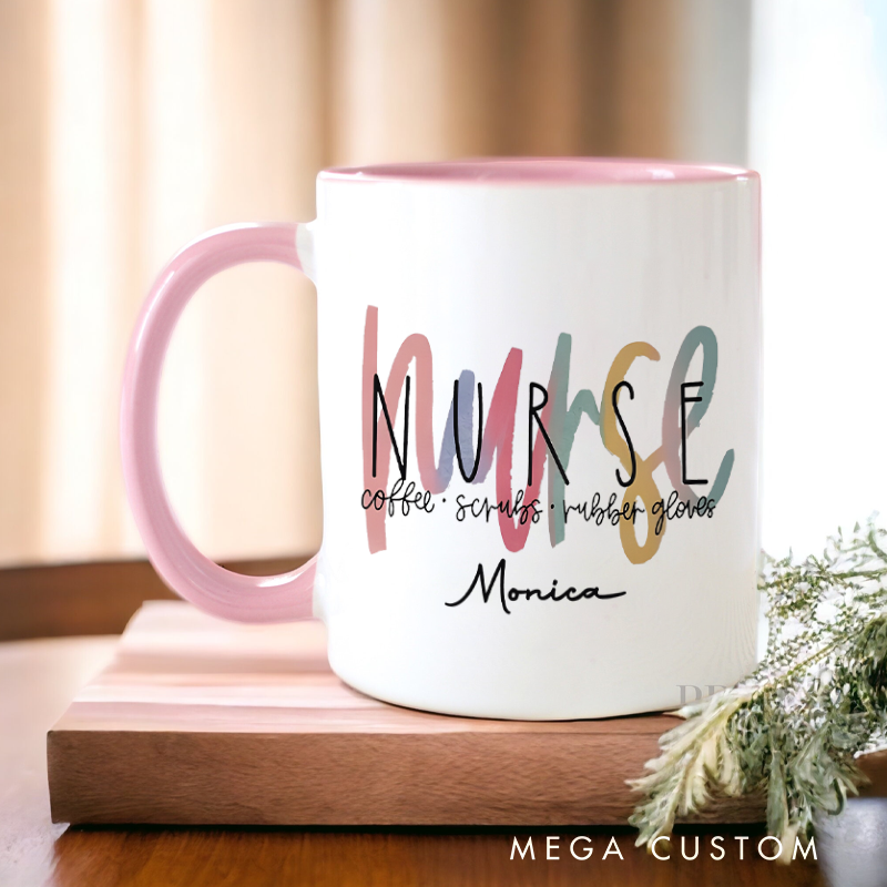 Personalized Nurse Mug Nurse Essentials Coffee Scrubs Rubber Gloves Coffee Mug Gift