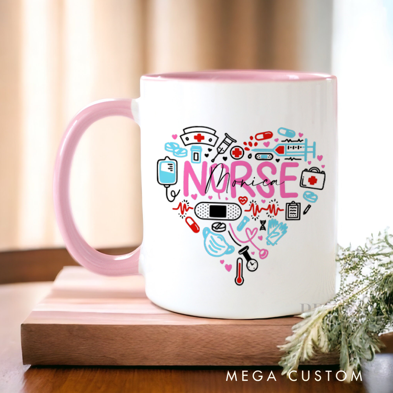 Personalized Nurse Mug Heart of Nurse Design Coffee Mug Gift