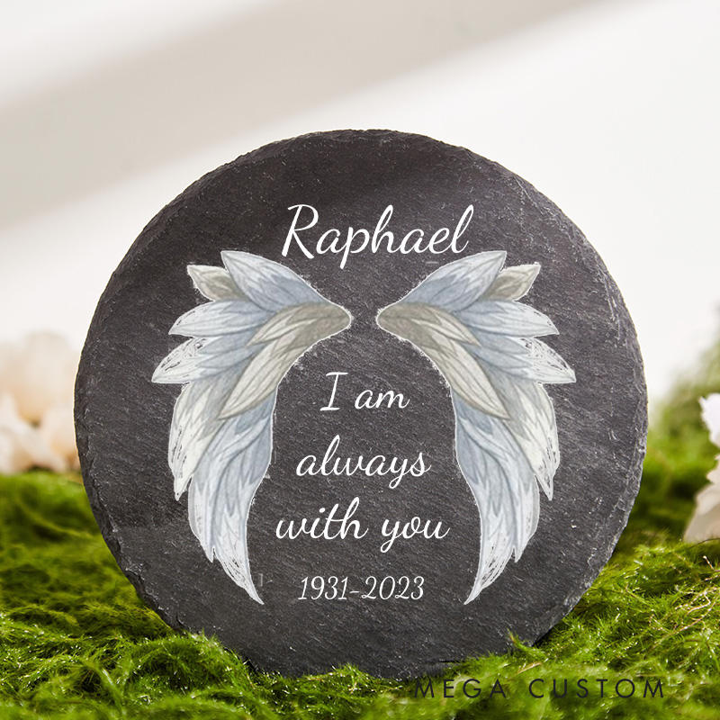 Personalization Memorial Garden Stone On Angels Wings Customizable with Name and Dates Decorative Stepping Stones for Loss of Loved One