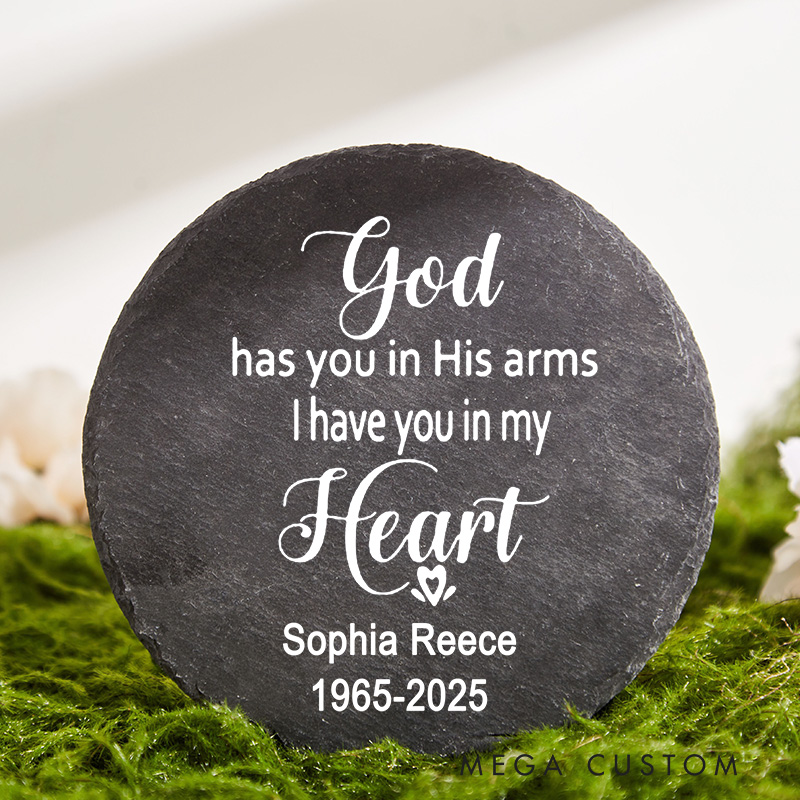 Personalized Memorial Garden Stone God Has You in His Arms Memorial Headstone for Outdoors Sympathy Gift for Loss of Loved One 