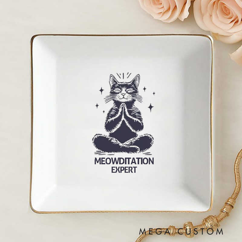 Personalized Funny Cat Yoga Ring Dishes Yoga Girl Jewelry Dish Anniversary Gift for Yoga Lover