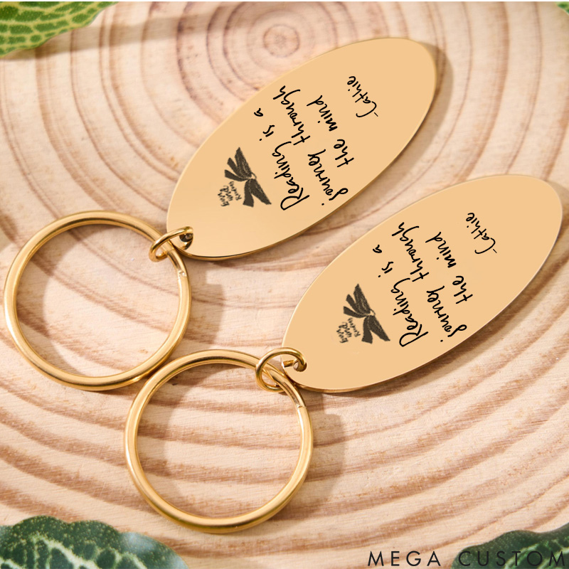 Personalized Reading Is a Journey Through the Mind Keychains Engraved Stainless Steel Keychain with Name Book Lover Gift Reading Gift