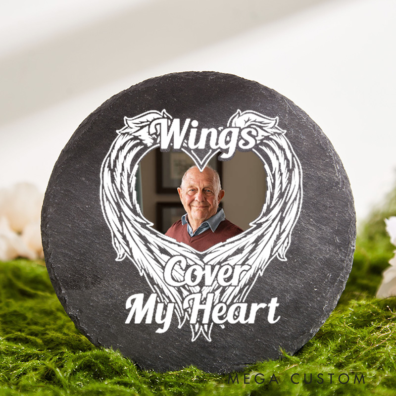 Personalized Angel Wings Memorial Stone with Photo in Loving Memory Gifts Funeral & Remembrance Loss of  Loved one Garden Stone