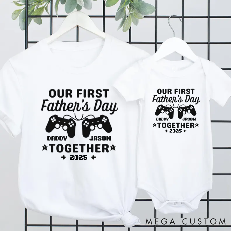 Personalized Our First Father's Day GamePad Dad Baby Gaming Matching Outfit