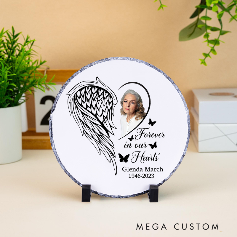 Personalized in Loving Memory Table Plaque Angel Wings Photo Grave Marker Sympathy Gift for Loss of A Loved One
