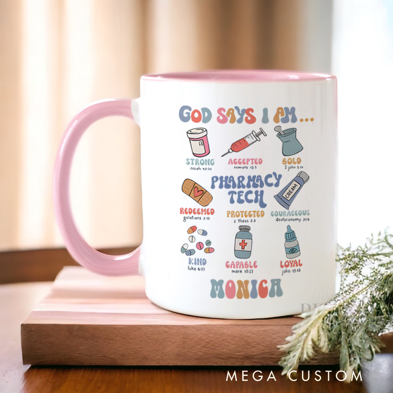 Personalized Nurse Mug God Says I Am Pharmacy Tech with Purpose Design Coffee Mug Gift