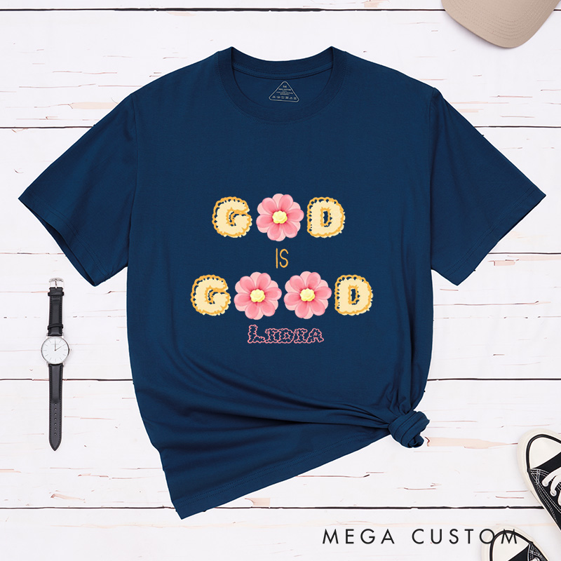 Personalized God Is Good Classic T-Shirt Bright Pink Flowers Theme Blessing Shirt Easter Birthday Gift for Women 