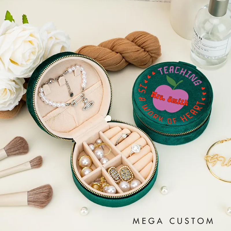 Personalized Velvet Jewelry Box for Teacher Teaching Is a Work of Heart Round Jewelry Box Gift Teacher Appreciation Gift