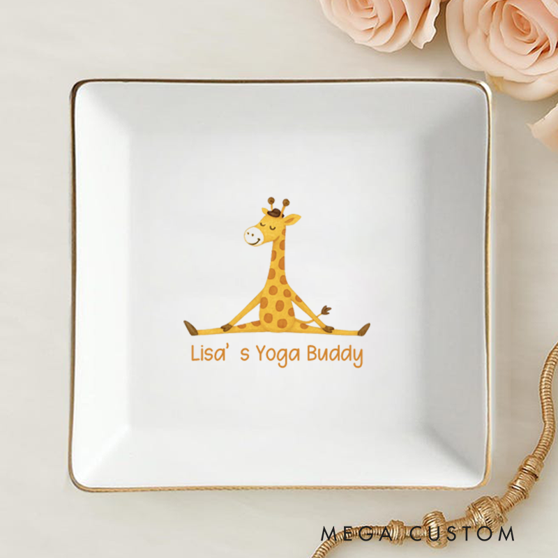 Personalized Ring Dishes with Cute Giraffe Yoga Design, Perfect for Yoga Lovers, Home Décor, Jewelry Storage, or Unique Gift