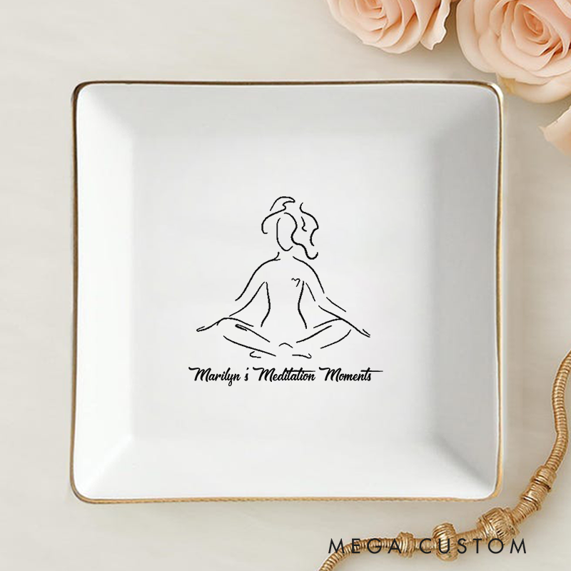 Personalized Ring Dishes with Elegant Meditation Design and Gold Trim Perfect for Yoga Lovers, Home Décor, Jewelry Storage, or Unique Gift