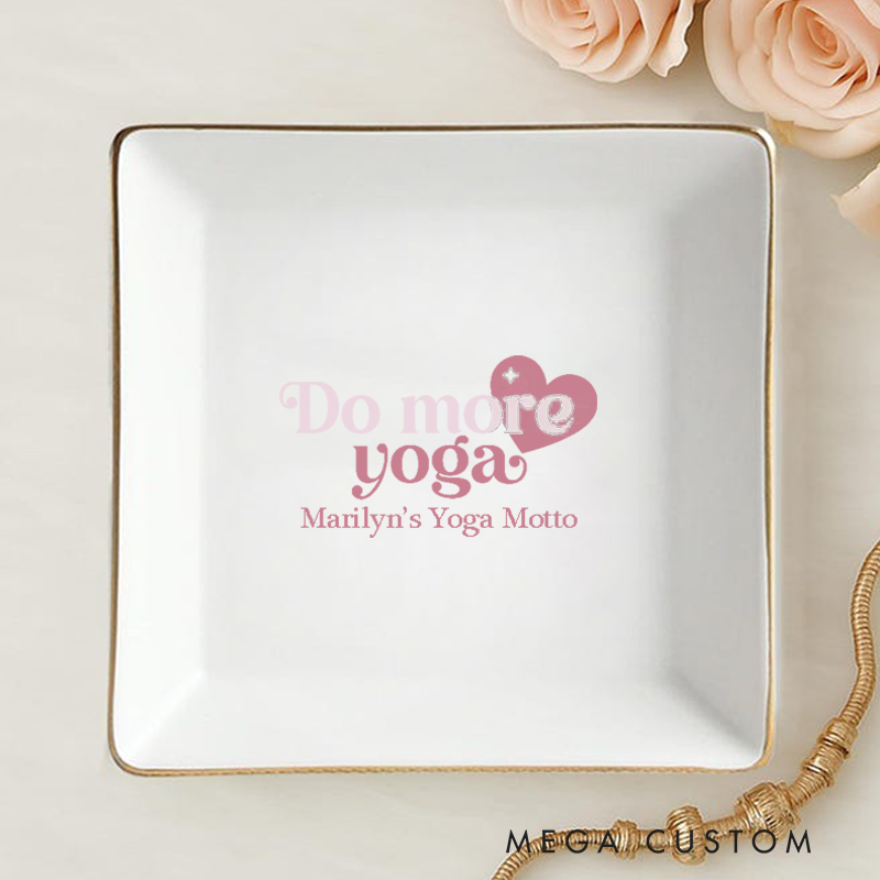 Personalized Ring Dishes with Elegant Yoga Motto Design and Gold Trim Perfect for Jewelry Storage, Home Décor, or Unique Gift for Yoga Lovers