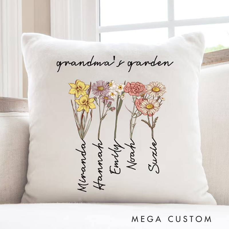 Personalized Birthflower Pillow Family Name Pillow Gift for Mother's Day