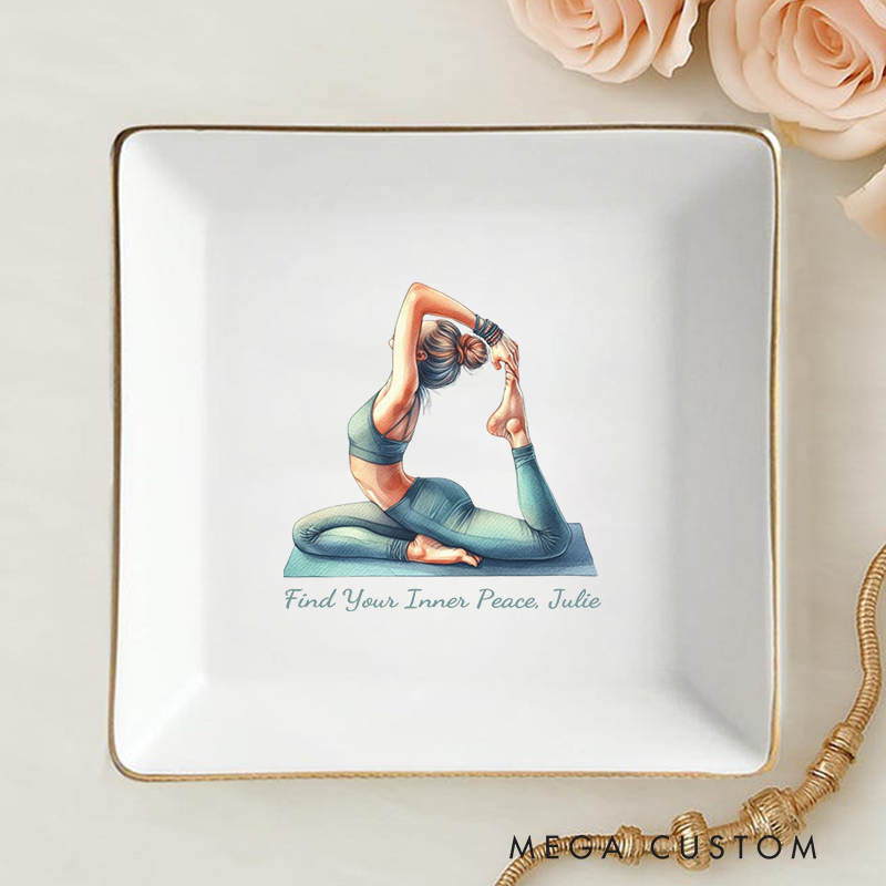 Personalized Ring Dishes with Elegant Yoga Pose Design and Gold Trim Perfect Gift for Jewelry Storage, Home Décor or Unique Gift for Yoga Lover