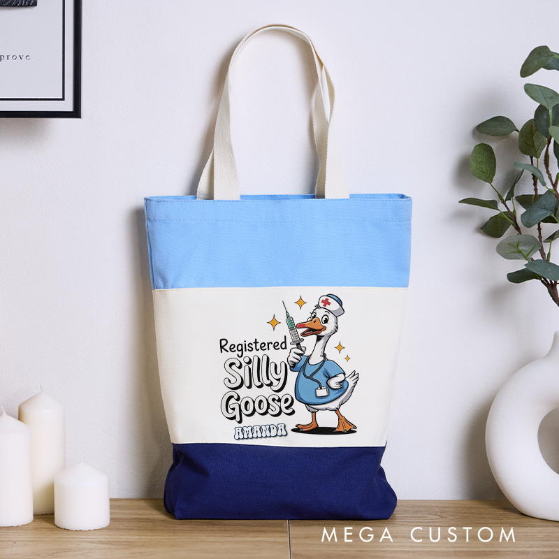 Personalized Nurse Tri Color Canvas Tote Bag Registered Silly Goose Tote Bag Appreciation Gift for Nurse