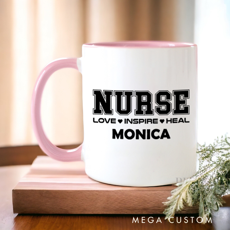 Personalized Nurse Mugs Nurse Love Inspire Heal Design Coffee Mug Gift