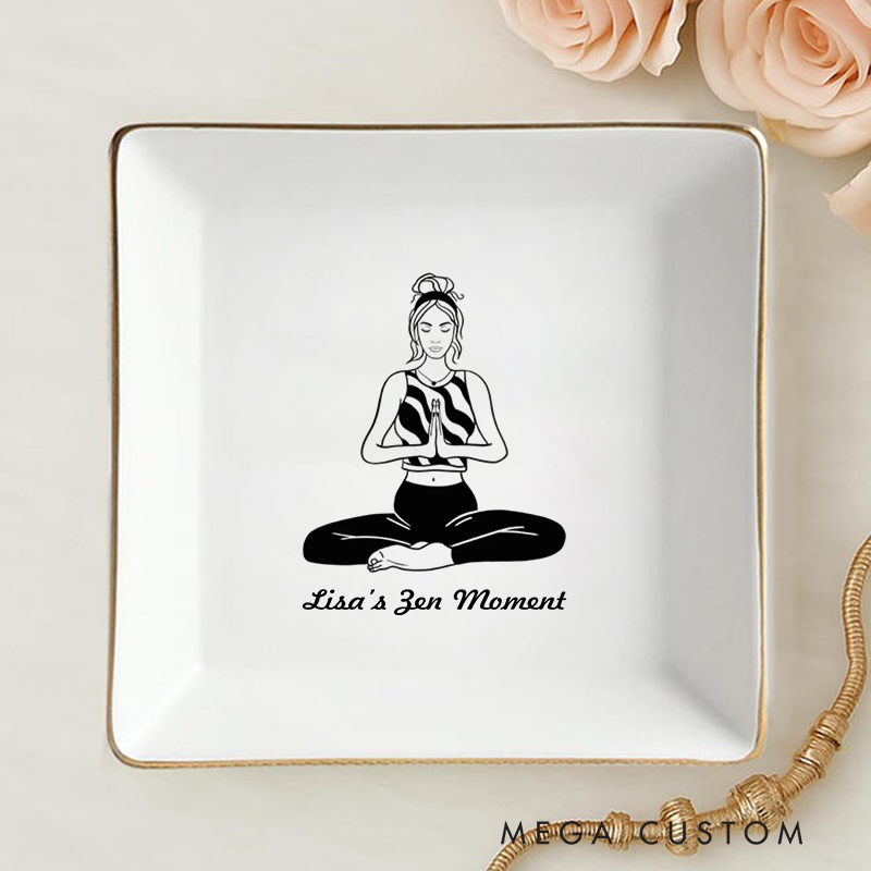 Personalized Ring Dishes with Minimalist Meditation Design and Gold Trim Perfect Gift for Jewelry Storage, Home Décor or Unique Gift for Yoga Lover