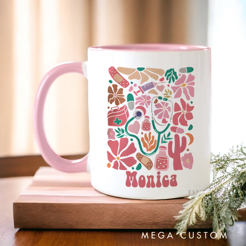Personalized Nurse Mugs Healthcare in Bloom Design Coffee Mug Gift