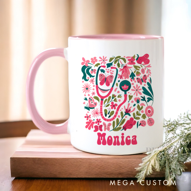 Personalized Nurse Mugs Floral Stethoscope Design Coffee Mug Gift