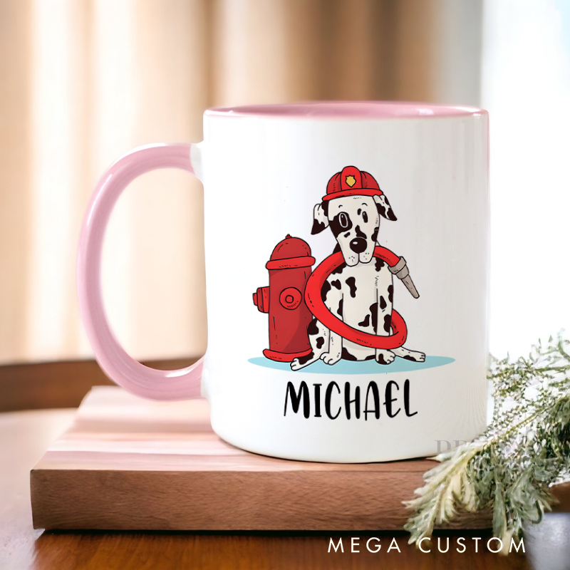 Personalized Firefighter Mugs Firefighter Dalmatian Winston the Brave Pup Design Coffee Mug Gift