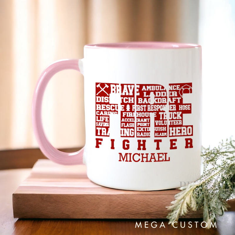 Personalized Firefighter Mugs Firefighter Word Art Brave and Bold Design Coffee Mug Gift