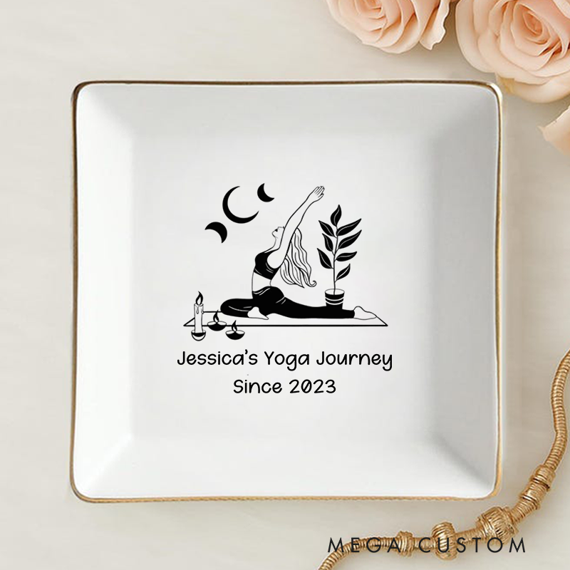Personalized Ring Dishes with Elegant Yoga Design and Gold Trim Perfect Gift for Jewelry Storage, Home Décor or Unique Gift for Yoga Lover