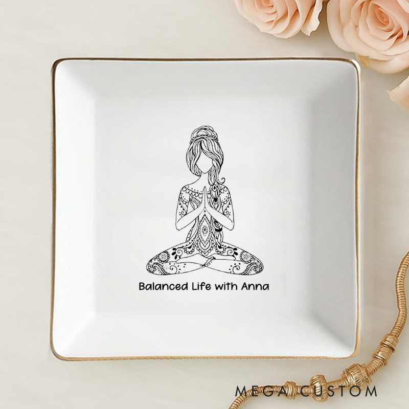 Personalized Ring Dishes with Elegant Yoga and Mandala Design Perfect Gift for Jewelry Storage, Home Décor or Unique Gift for Yoga Lover