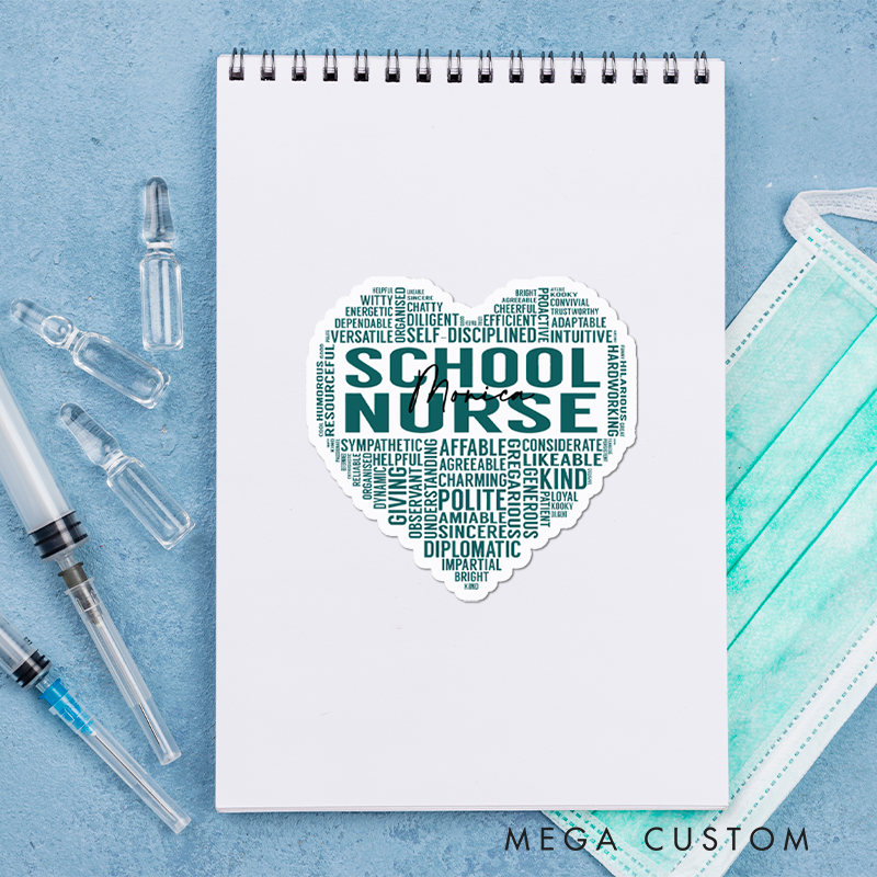 Personalized Nurse Stickers School Nurse Word Cloud Heart Sticker Funny Nurse Sticker Vinyl Die Cut Sticker