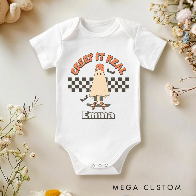 Personalized Creep It Real Halloween Ghost Baby Onesie
