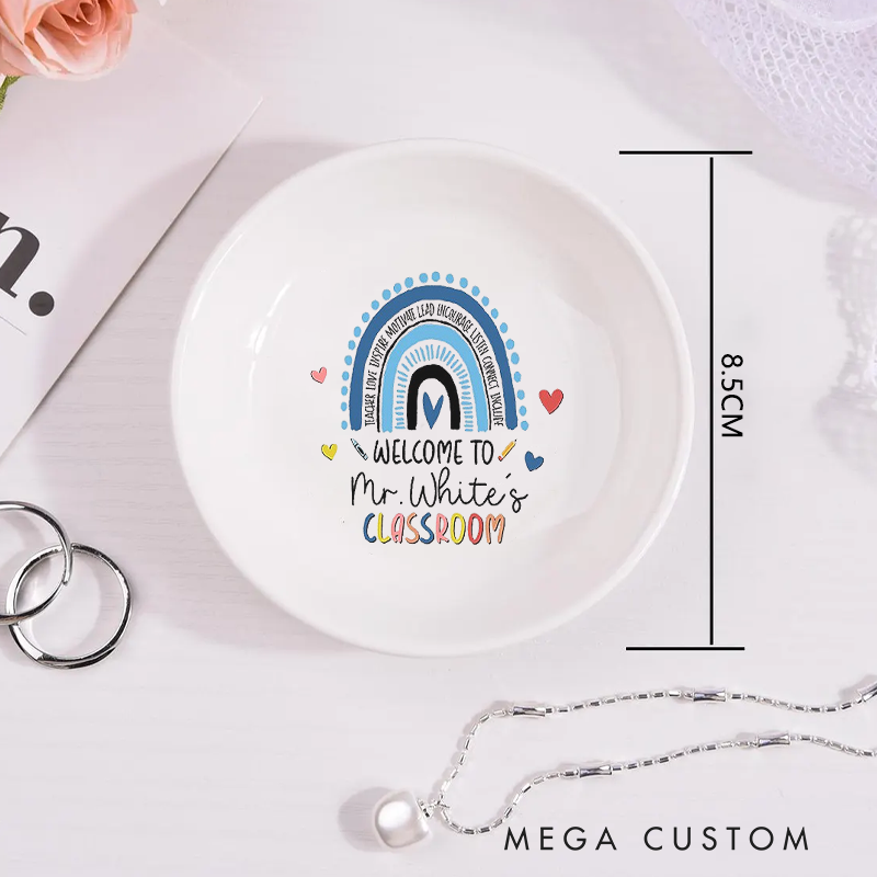 Personalized Jewelry Dish for Teacher Colorful Hand Drawn Rainbow Ceramic Ring Dish Teacher Appreciation Gift