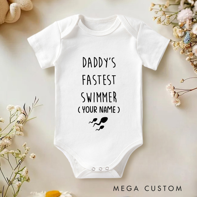 Personalized Daddy's Fastest Swimmer Humorous Design Baby Onesie