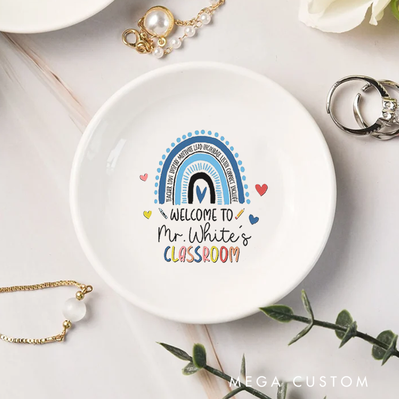 Personalized Jewelry Dish for Teacher Colorful Hand Drawn Rainbow Ceramic Ring Dish Teacher Appreciation Gift