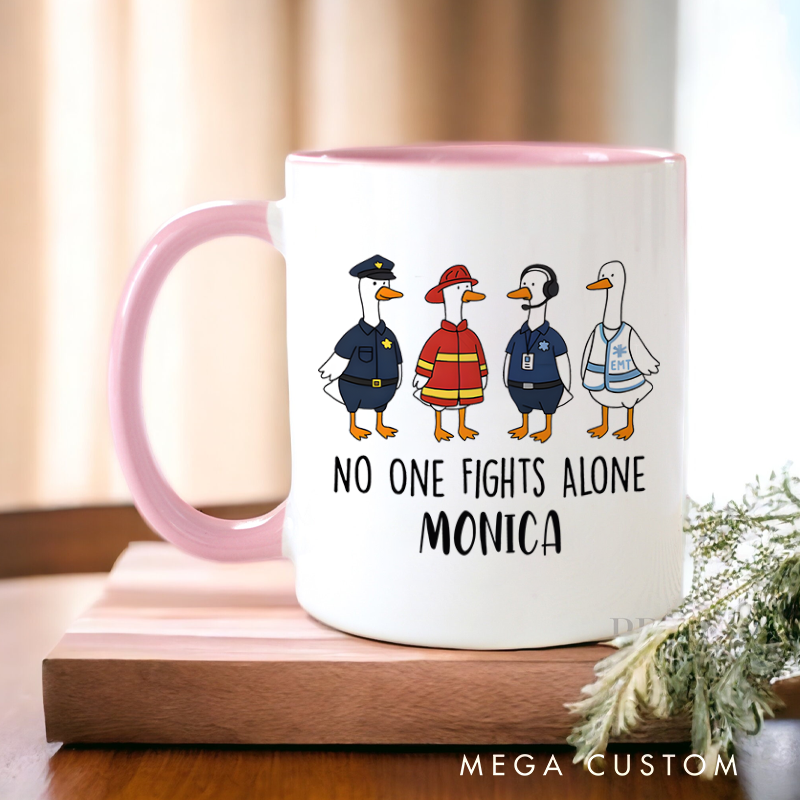Personalized Firefighter Mugs No One Fights Alone Design Coffee Mug Gift