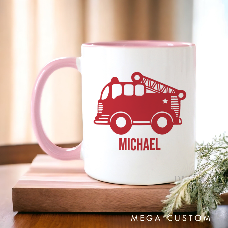 Personalized Firefighter Mugs Red Fire Truck Design Coffee Mug Gift