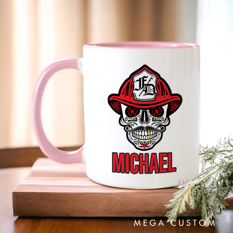 Personalized Firefighter Mugs Fierce Firefighter Skull Design Coffee Mug Gift