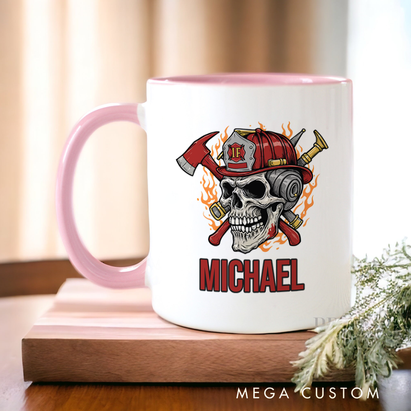 Personalized Firefighter Mugs Fierce Firefighter Skull Design Coffee Mug Gift