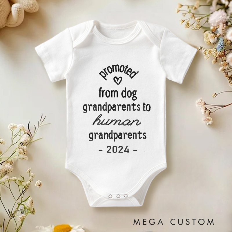 Personalized Promoted from Dog Grandparents to Human Grandparents Cute Baby Onesie