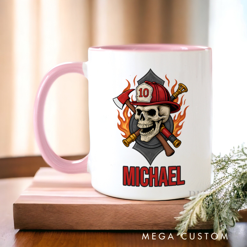 Personalized Firefighter Mugs Firefighter Skull Emblem Design Coffee Mug Gift